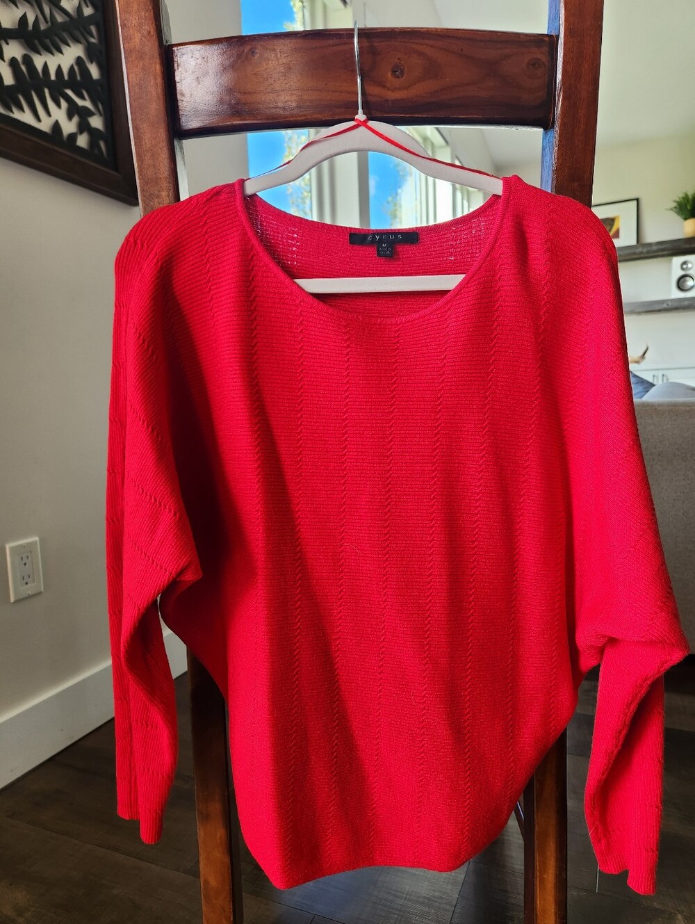 Cyrus Bright Red Dolman Scoop Neck Knit Sweater